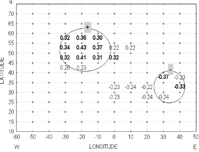 Fig. A2. Yearly means of salinity (thick solid line) in the intermediate layer of the middle Adriatic in relation to the MO index (solid line) inthe 1945–1995 interval.