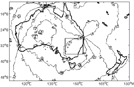 Fig. 8. The estimated location accuracy of the WWLL networkwhen including only the 4 stations nearest to the Kattron high accu-racy region in the same format as Figure 1