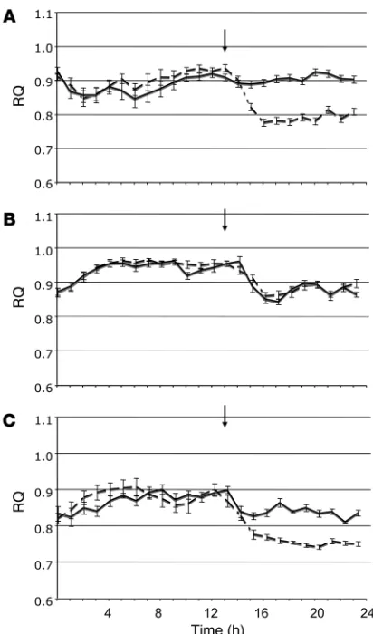 Figure 10The effect of rimonabant on RQ in regular chow–fed mice, as moni-tored by indirect calorimetry
