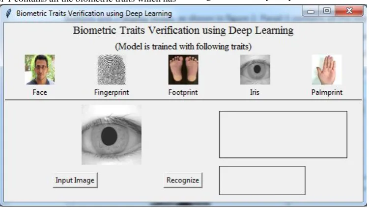 Fig 2: GUI of biometric trait verification using deep learning