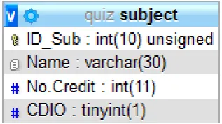 Figure 1. Structure of Table “Subject”   