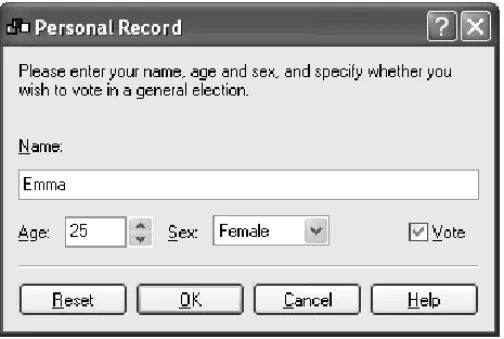 Figure 4-7 shows a typical simple dialog, which we’ll create in Chapter 9.