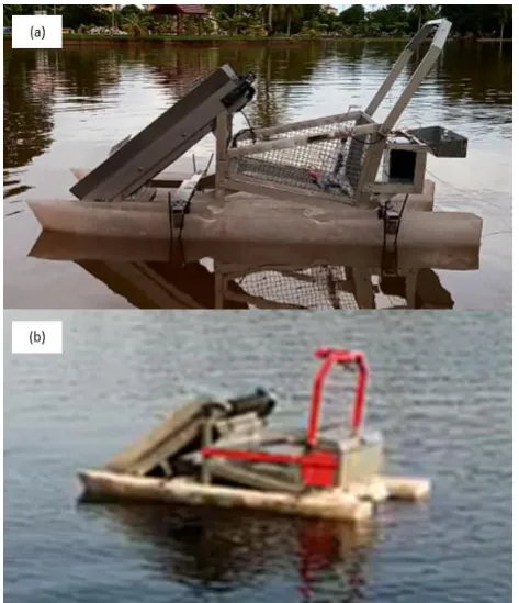Fig. 4 Water displacement level of trash collector boat (a)  Before loading (b) After full load 