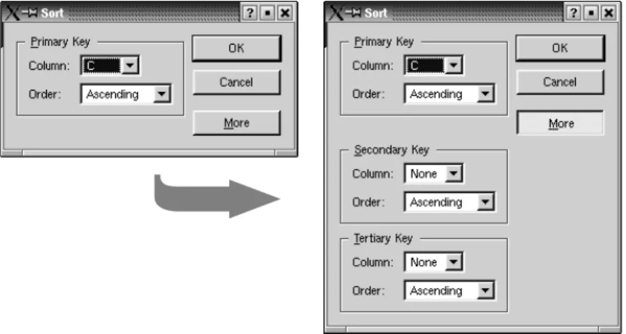 Figure 2.13. Sort dialog with simple and extended appearances