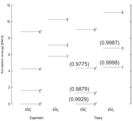 Figure 1: Comparison of the energy spectrum of inversion-doublet rotational bandsin 20Ne between experiment and theory