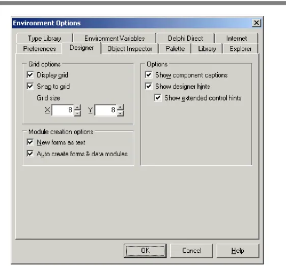 Table 2.1: Local menu commands added when specific components are selected: [*** not updated for recent versions of Delphi]