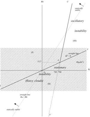 Fig. 1. Linear instability diagram of moist-saturated air in the (scales are not respected in this ﬁgure