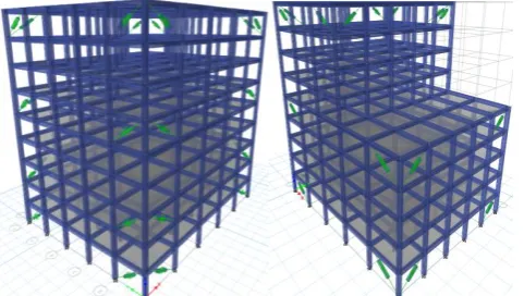 Fig 2:  3d plan of model1 and model2 provided with dampers respectively.  