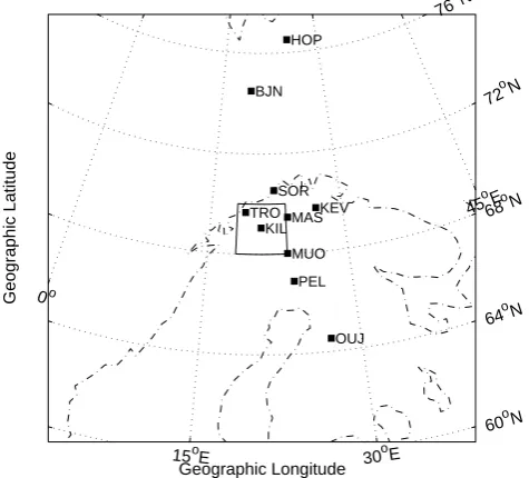 Fig. 1. The locations of the instruments used in this study. IMAGEmagnetometers are indicated by the squares
