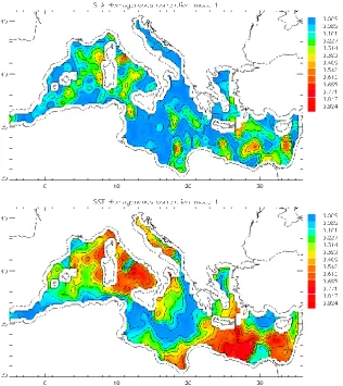 Fig. 6. SLA (a) and SSTA (b) homogeneous correlation maps relative to the ﬁrst “gradient CPA” mode.