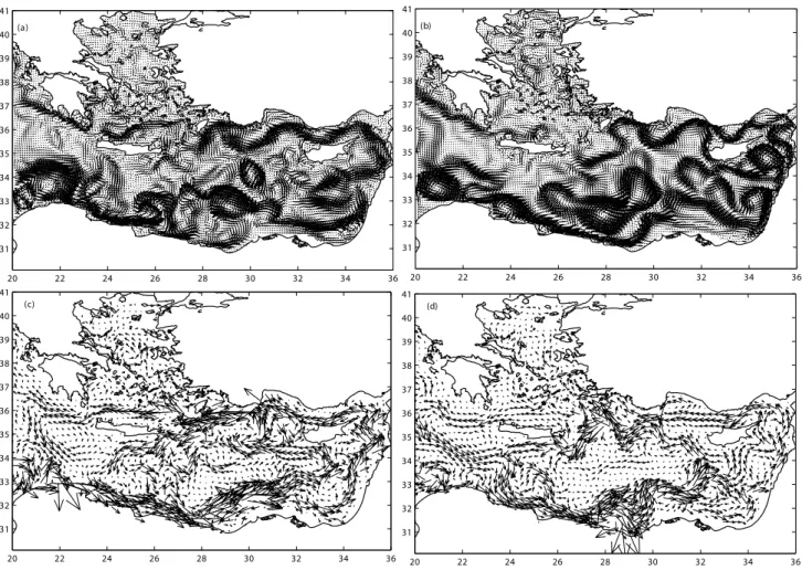 Fig. 11. (a) ALERMO’s subsurface velocity field (30 m) during February, (b) as in Fig