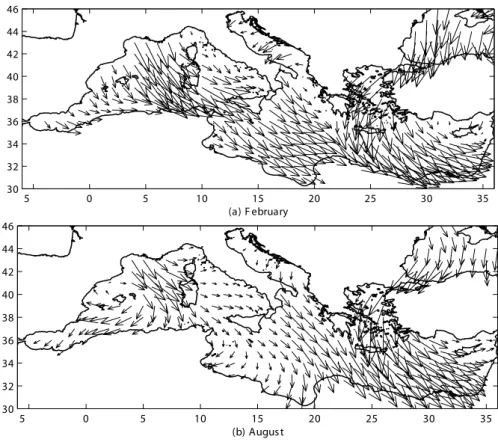 Fig. 1. (a) Wind stress field for Febru-