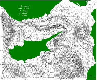 Fig. 7e. CYCOM circulation at 30 m,for October of the second year of theclimatological run.