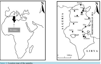 Figure 1. Location map of the samples.                                                                     