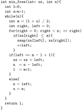 Figure 1: Divide the array, all x[i] ≤ m where 0 ≤ i < left; while all x[i] > m where lef t ≤ i < right