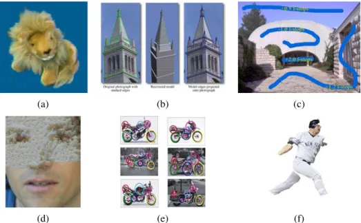 Figure 1.10 Recent examples of computer vision algorithms: (a) image-based rendering (Gortler, Grzeszczuk, Szeliski et al