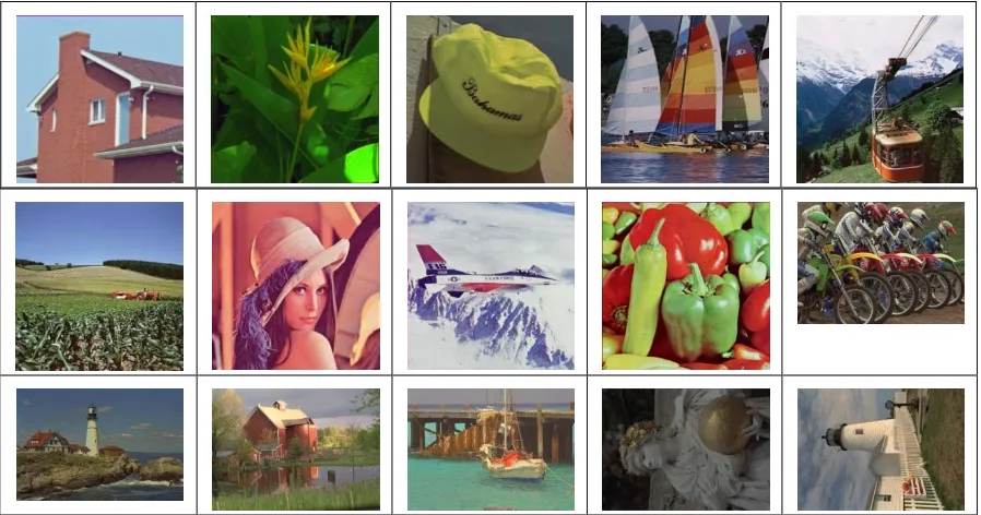 Fig. 4.1 Input Uncompressed Images House, Plants, Hat, Yacht, Cablecar, Cornfield, Lena, Airplane, Peppers, Bikes, Coast, Backyard, Boat, Statue And Lighthouse Respectively.