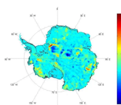 Figure 1. Free air anomalies in milligals (mGal) from the GOCEDIR5 solution.