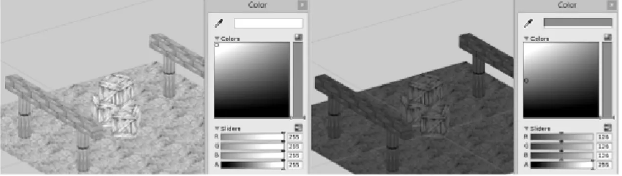 Illustration 8 shows how changing the color of ambient light affects the scene.