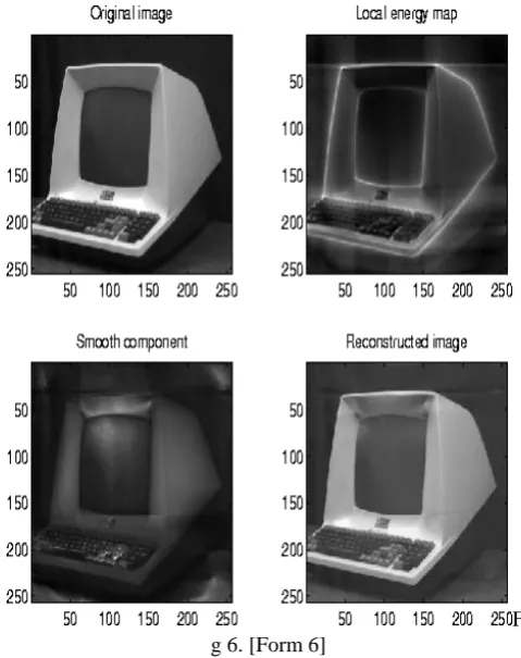 Fig 5: a) An actual image. b) Its phase congruency map. c) Its smooth component. d) Thereconstruction of the image