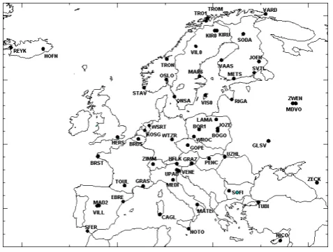 Fig. 3. The available TEC observations at 350 km altitude for a15 min period.