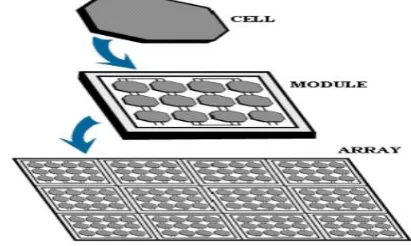 Fig 1.Formation of Solar Module and Solar PV ArrayA solar cell is the building block of a solar panel