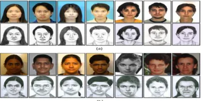 Figure 14: Sketch-digital image pairs from the (a) CUHK  database and (b) IIIT-D database 