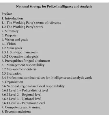 Figure 4.2. Table of contents in the document National Strategy for Police Intelligence and Analysis [109].