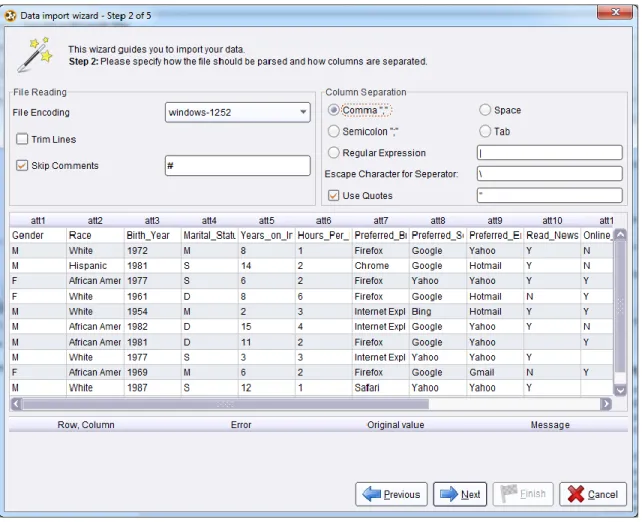 Figure 3-16.  A preview of attributes separated into columns   with the Comma option selected.