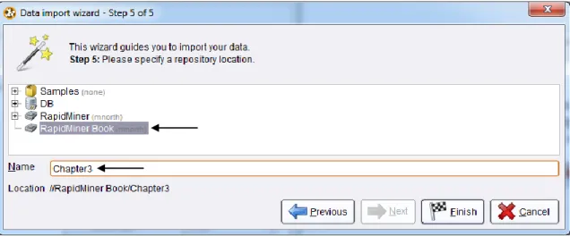 Figure 3-19.  Selecting the repository and setting a data set name   for our imported CSV file
