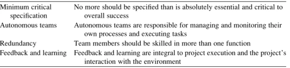 Table 11.1 Principles of agile project management Minimum critical