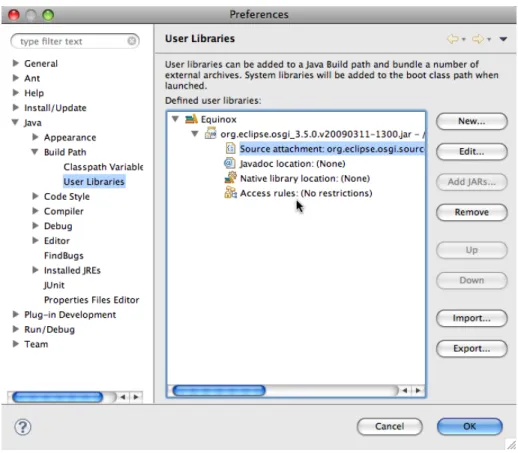 Figure 2.1.: Adding Equinox as a User Library in Eclipse