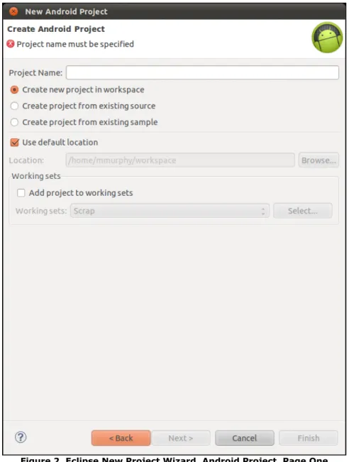 Figure 2. Eclipse New Project Wizard, Android Project, Page One