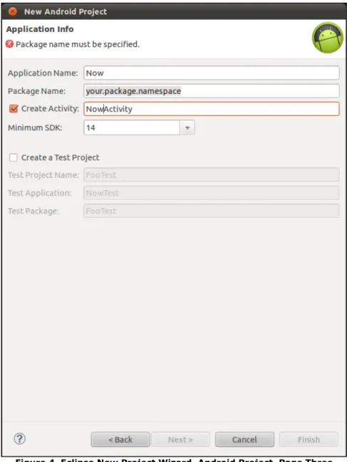Figure 4. Eclipse New Project Wizard, Android Project, Page Three