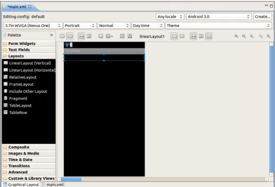 Figure 10. The LunchList main activity layout, with the added horizontal  LinearLayout