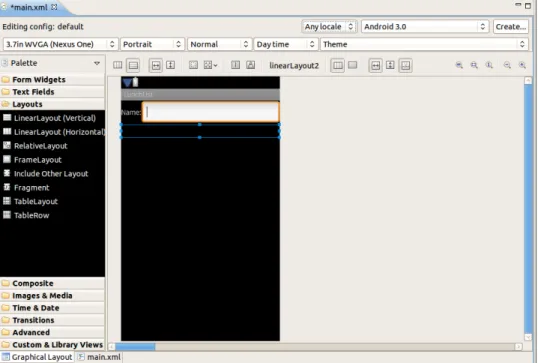 Figure 16. The LunchList main activity layout, with the second horizontal  LinearLayout