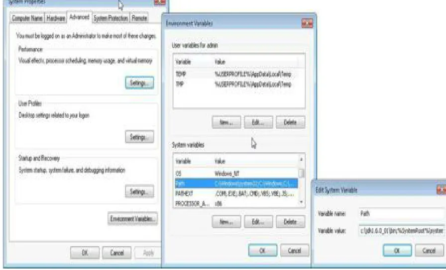 Figure 2.2. Setting the  Path  environment variable in Windows Vista Be careful to replace jdk with the actual path to your Java installation, such as