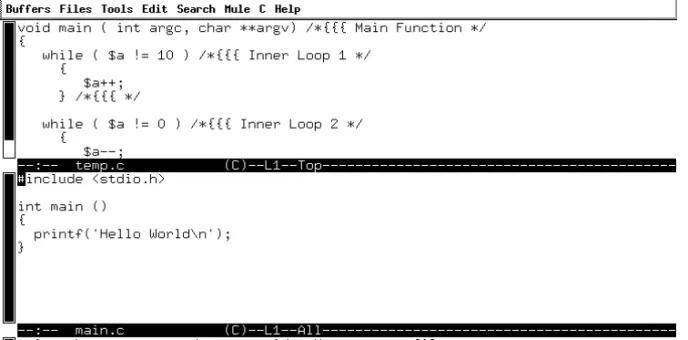 Figure 2-2 Using multiple buffers in Emacs.