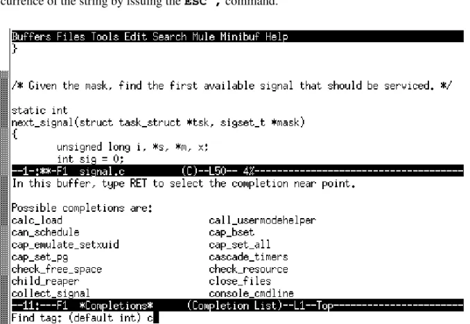 Figure 2-3 Emacs tags-search function.