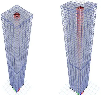Fig -1: Models of square and L shape with outrigger at mid height 