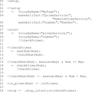 Fig. 2 shows the source code of one of the two agents.