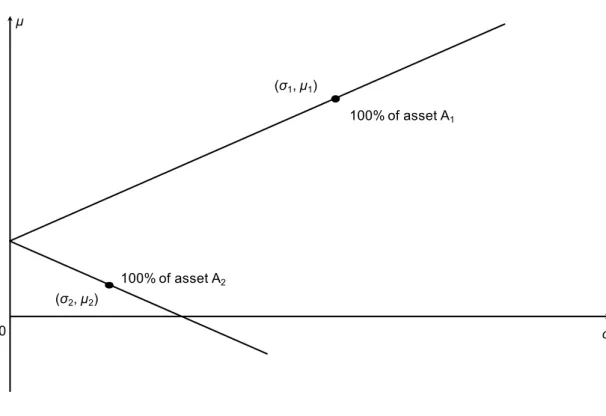 Figure 6.3 Feasible set of two assets (ρ = −1)