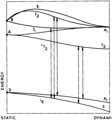 Fig. 6. The dynamic Jahn-Teller effect. The lowest indicated. vibronic states for ‘E IT2 are shown