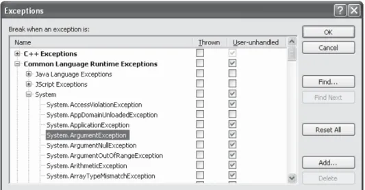 Figure 7-2. Visual Studio’s exceptions viewer