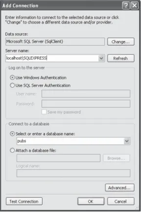 Figure 13-2. Creating a connection in Visual Studio