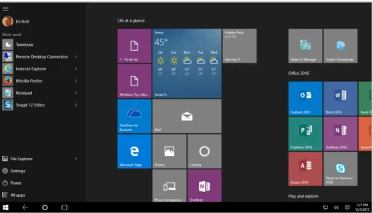 FIGURE 1-4   In Tablet Mode, the search box shrinks and the Start menu and apps fill the entire screen.