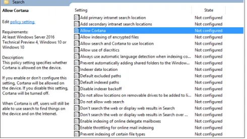 FIGURE 2-8   You can use this Group Policy setting to keep the Cortana service off managed PCs.