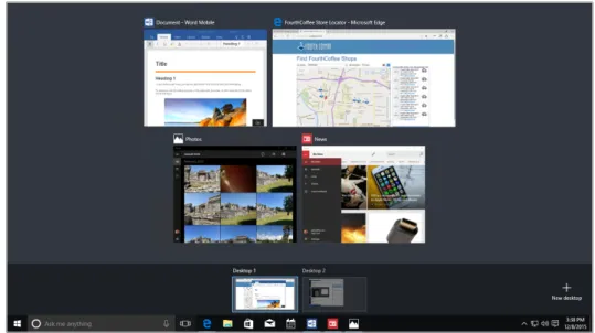 Figure 2-11 shows Task view in operation on a PC running Windows 10 version 1511, with six task  windows available for switching.