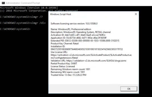 FIGURE 3-4   Use the Slmgr.vbs script to view the licensing status. (Try the –? switch to see all available options.)