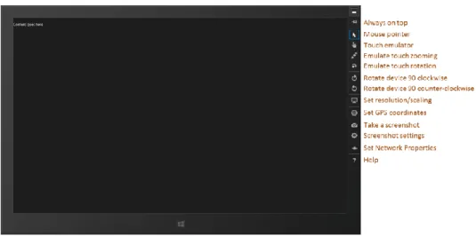 Figure 2-5 shows Hello World in the simulator with the additional controls labeled on the right